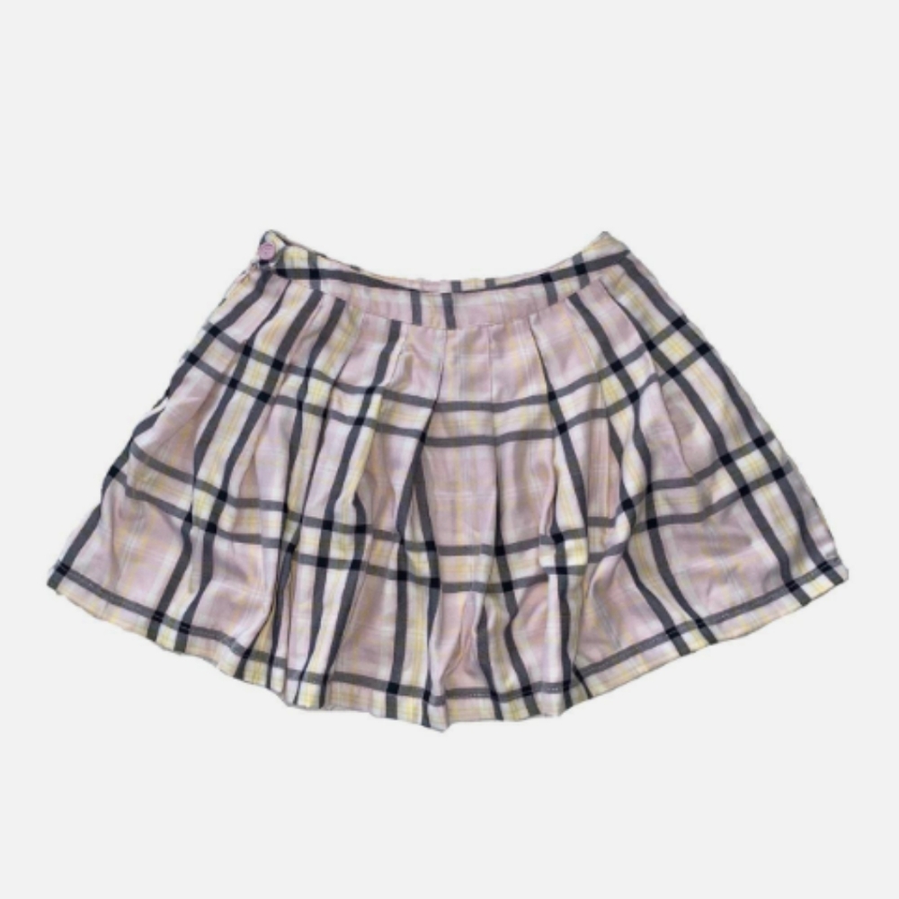 Women Pink Plaid Pleated Skirt, Size Large, NWOT